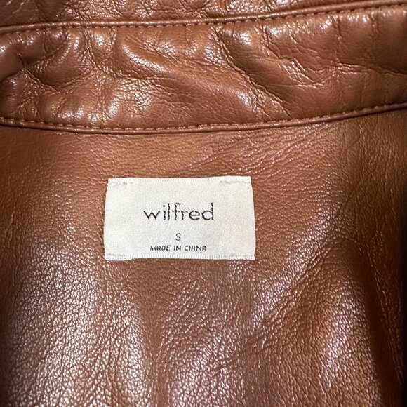 Aritzia Wilfred Mila Vegan Leather Puff Sleeve Button Down Shirt Small Brown - Picture 2 of 5